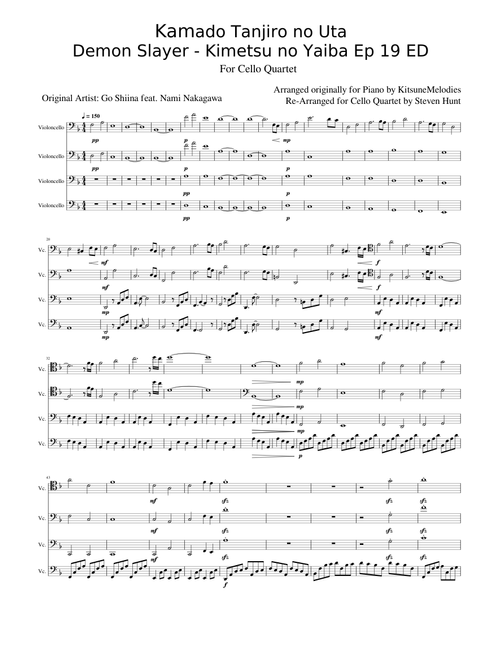 Demon Slayer Kamado Tanjiro no Uta for Cello Quartet