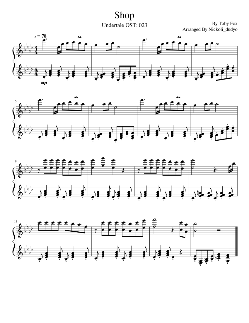Shop -- Undertale OST 023 Sheet music for Piano (Solo) | Musescore.com