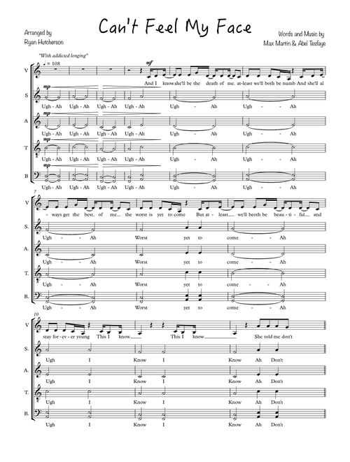 Can't Feel My Face (Arr. Ryan Hutcherson) - The Weeknd (Choral, SATB)