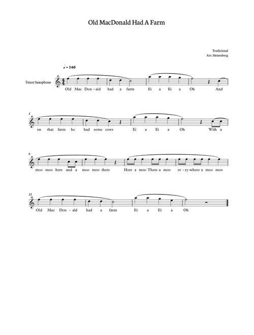 Old MacDonald Had a farm for tenor sax (Arr. Heisenberg) - Tradicional (Tenor Sax Solo)