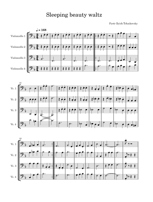 Sleeping Beauty Waltz- The Sleeping Beauty (Tchaikovsky) – Pyotr Ilyich Tchaikovsky 4 cellos
