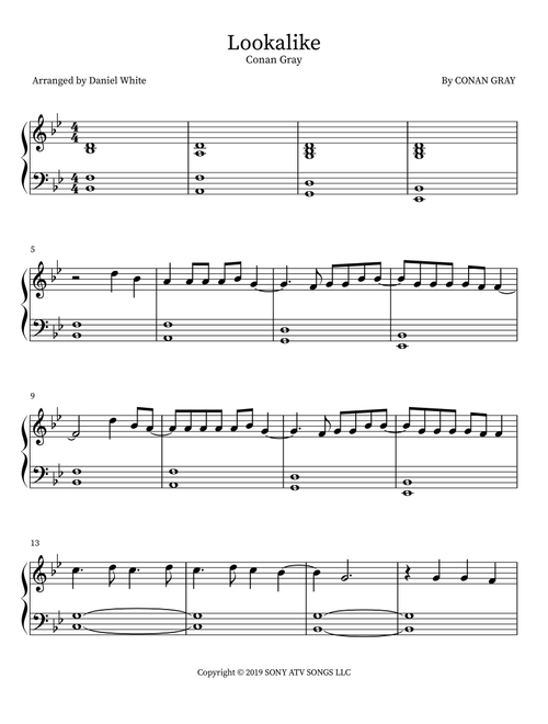 Lookalike (Arr. Daniel White) - Conan Gray (Piano Solo)
