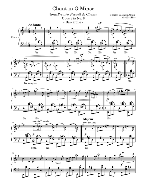 Chant Opus 38a No. 6 in G Minor – Alkan
