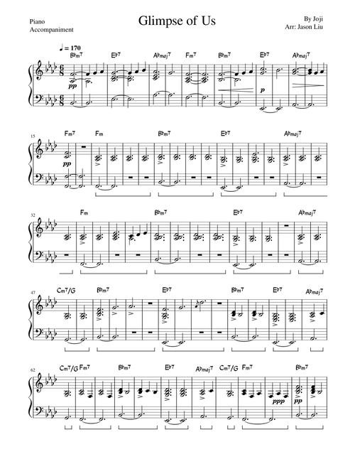 Glimpse of Us – Joji (Piano Accompaniment)