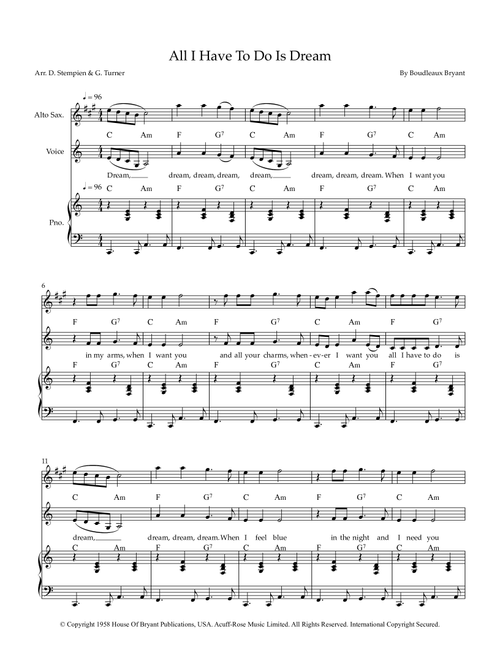 All I Have To Do Is Dream (Arr. Debra E. Stempien, Gregory H. Turner) - The Everly Brothers (Small Ensemble)