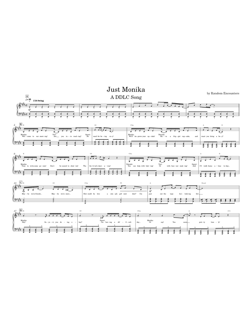 Just Monika – Random Encounters Sheet Music with Chords for Piano (Solo ...