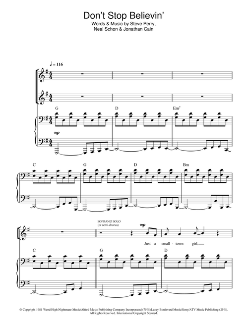 Don't Stop Believin' - Journey, Glee Cast (Choral, SSA)