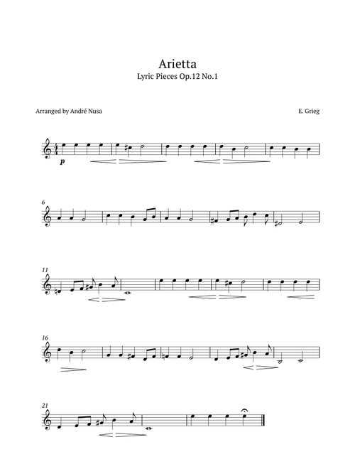 Arietta from Lyric Pieces Op.12 No.1 (Arr. André Nusa) - E Grieg (Clarinet Solo)