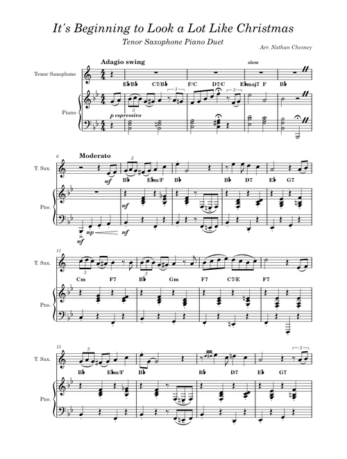 It's Beginning to Look a Lot Like Christmas - Piano, Tenor Saxophone Duet