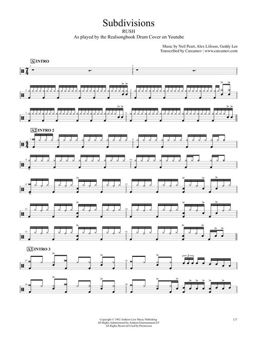 Subdivisions (Arr. Realsongbook) - Rush (Drums)