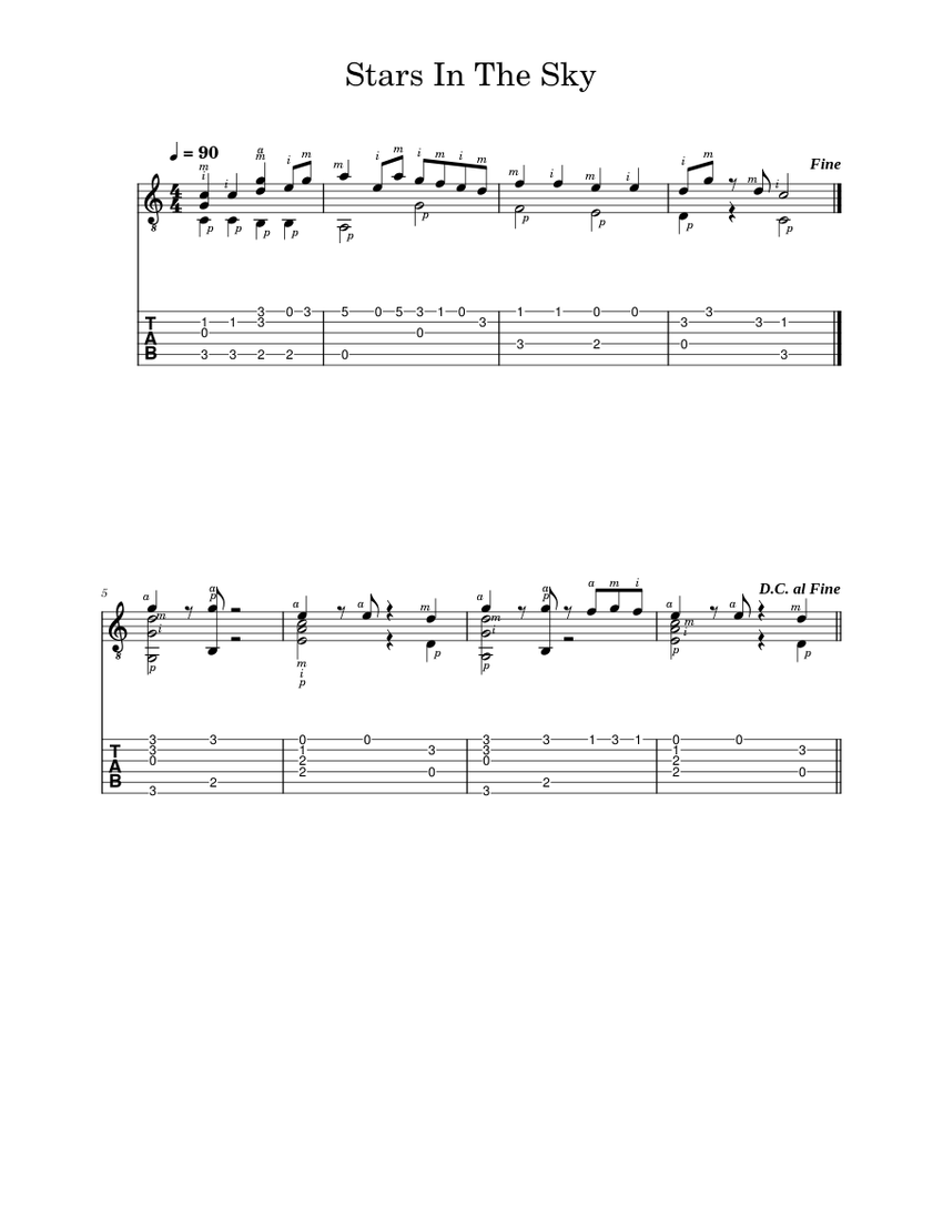 GTR96-M9 Stars In The Sky Sheet Music and Tab for Guitar (Solo ...