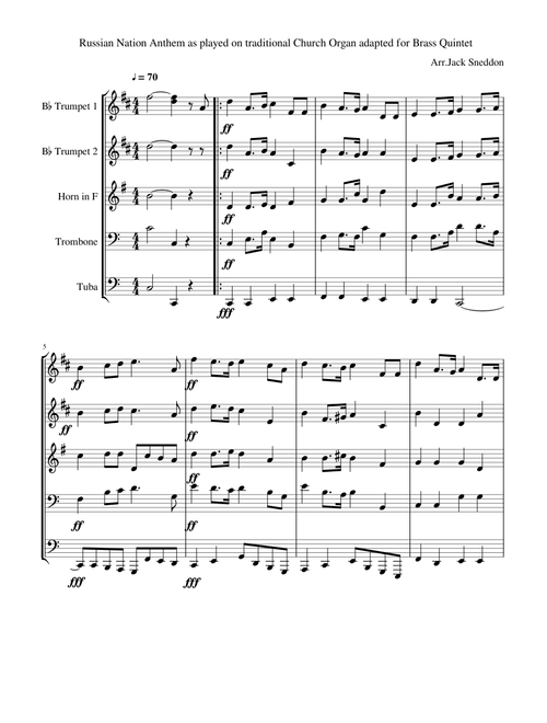 Russian Nation Anthem as played on traditional Church Organ adapted for Brass Quintet