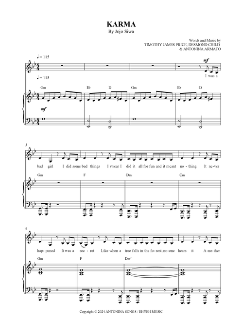 Karma (Arr. SCMusic) - Jojo Siwa (Piano-Vocal-Guitar (Piano Accompaniment))