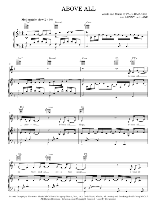 Above All - Paul Baloche, Rebecca St. James (Piano-Vocal-Guitar)