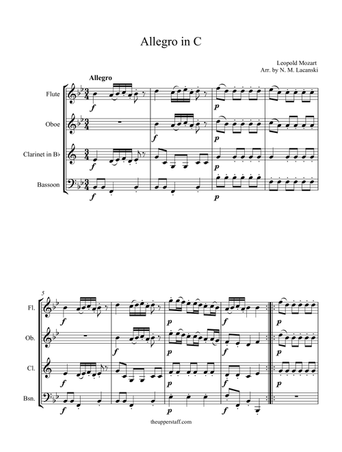 Allegro in C (Arr. Nick Lacanski) - Mozart, Leopold (Woodwind Ensemble)