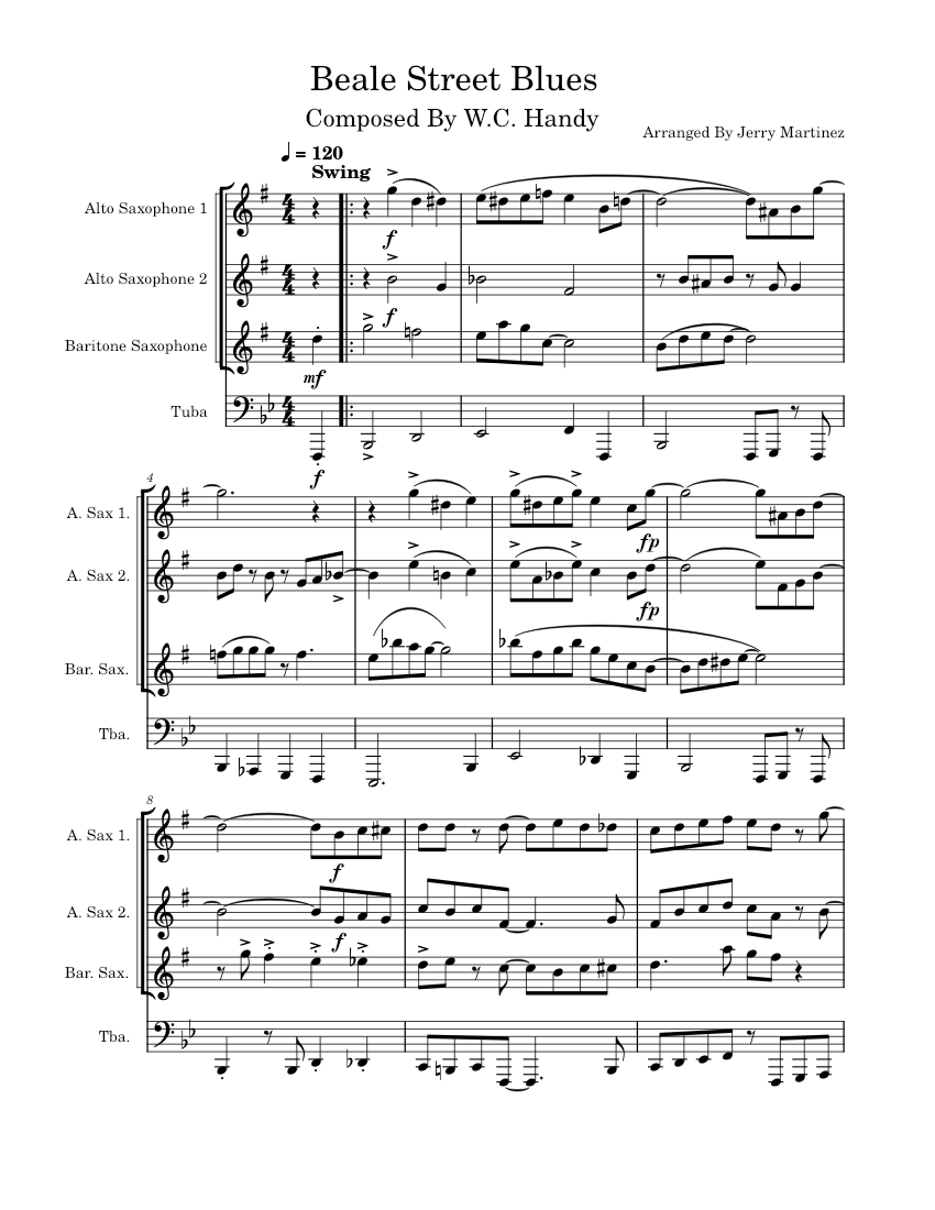 Beale Street Blues – W. C. Handy Sheet Music for Tuba, Saxophone alto ...