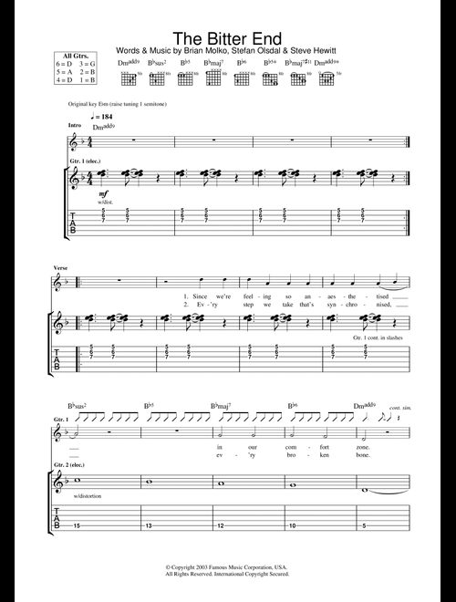The Bitter End - Placebo (Guitar Tab)