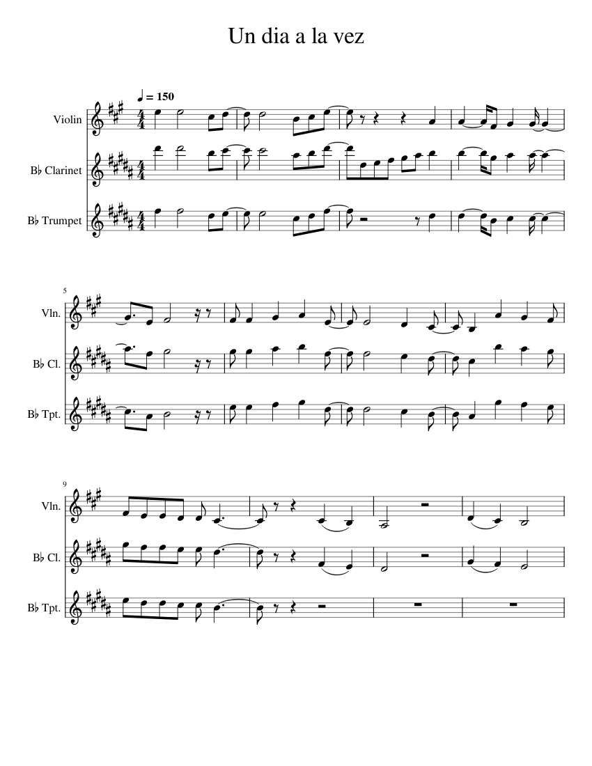 Un día a la vez – Misc Praise Songs Un dia a la vez Sheet music for Clarinet in b-flat, Trumpet in b-flat, Violin (Mixed Trio)... 