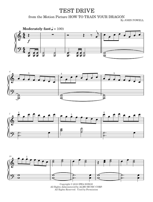 Test Drive – John Powell (Easy Piano)