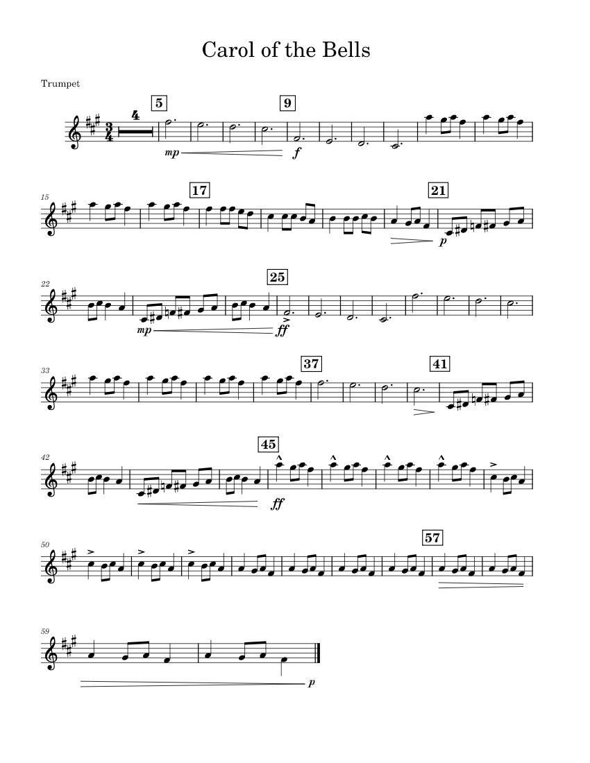 Carol Of The Bells Sheet Music For Trumpet In B-flat (Solo) | Musescore.com