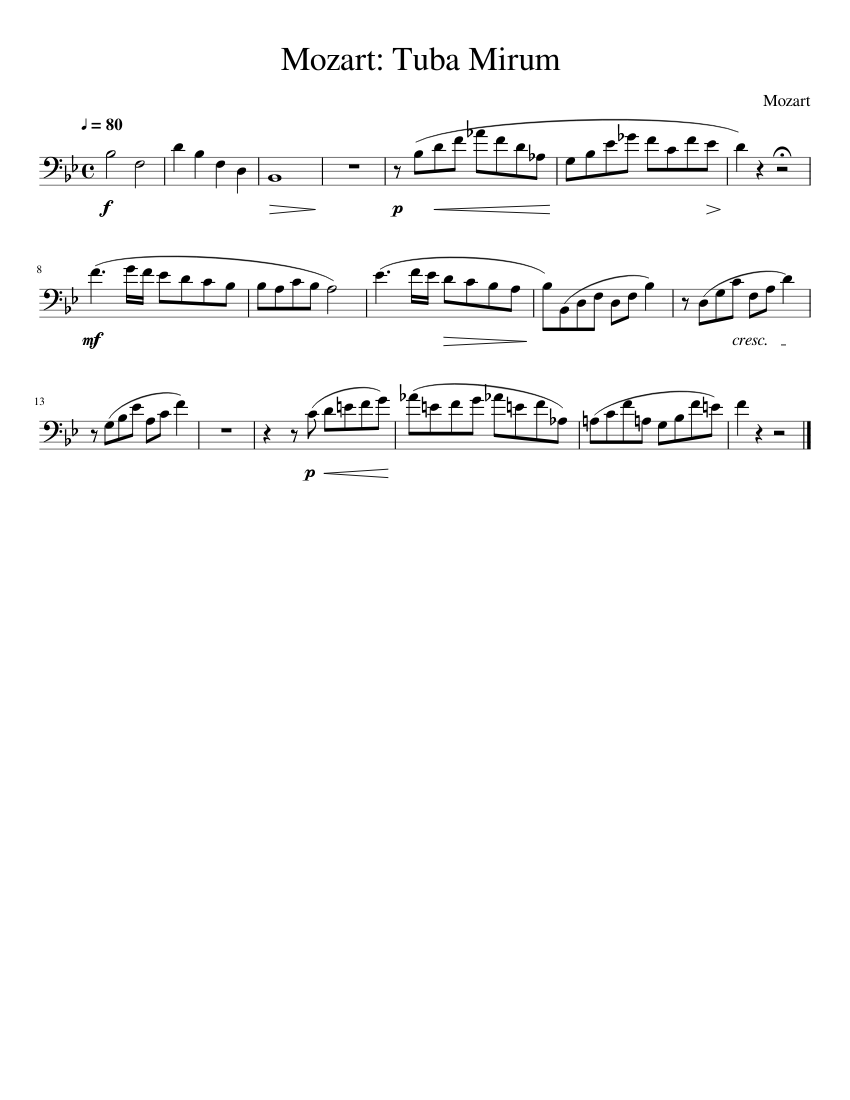 Mozart Tuba Mirum Sheet music for Piano Solo Easy Musescore