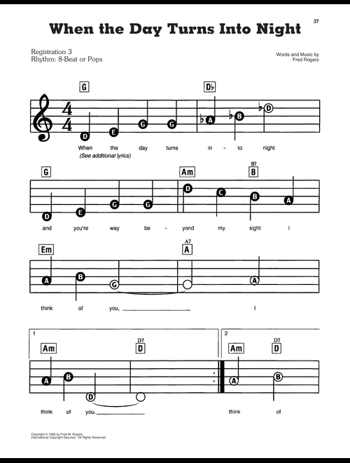 When The Day Turns To Night (from Mister Rogers' Neighborhood) - Fred Rogers (E-Z Play Today)
