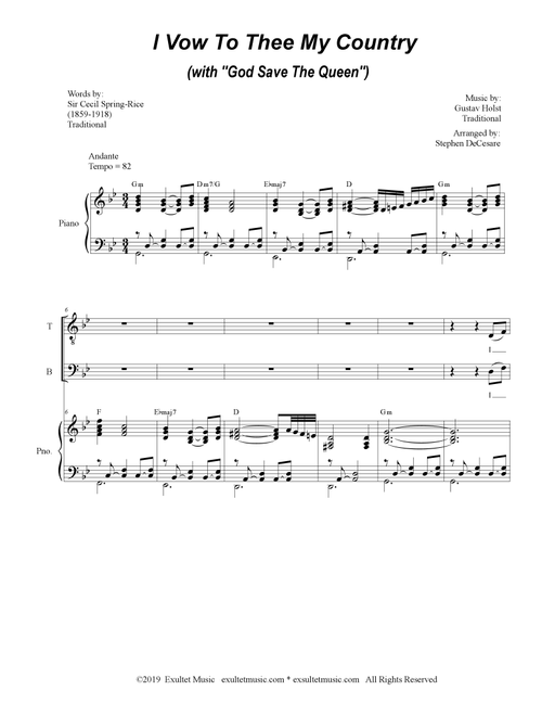 I Vow To Thee My Country (with "God Save The Queen") (SATB) (Arr. Stephen DeCesare) (Choral, SATB)