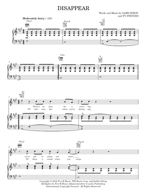 Disappear - The Gabe Dixon Band (Piano-Vocal-Guitar)