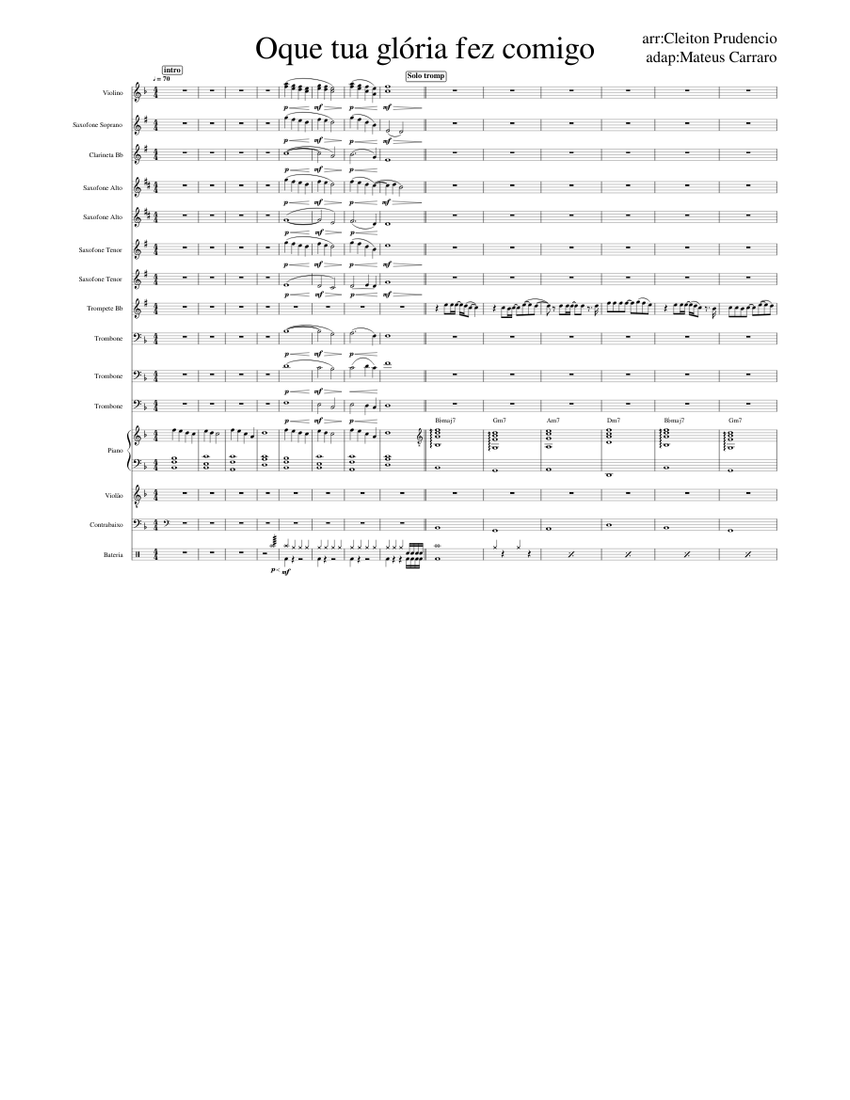 Oque tua glória fez comigo Sheet Music with Chords for Piano, Trombone,  Clarinet in b-flat, Saxophone alto \u0026 more instruments (Mixed Ensemble) |  MuseScore.com, image size:850x1100