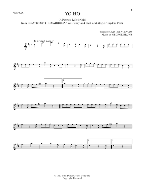 Yo Ho (A Pirate's Life For Me) - Xavier Atencio (Alto Sax Solo)