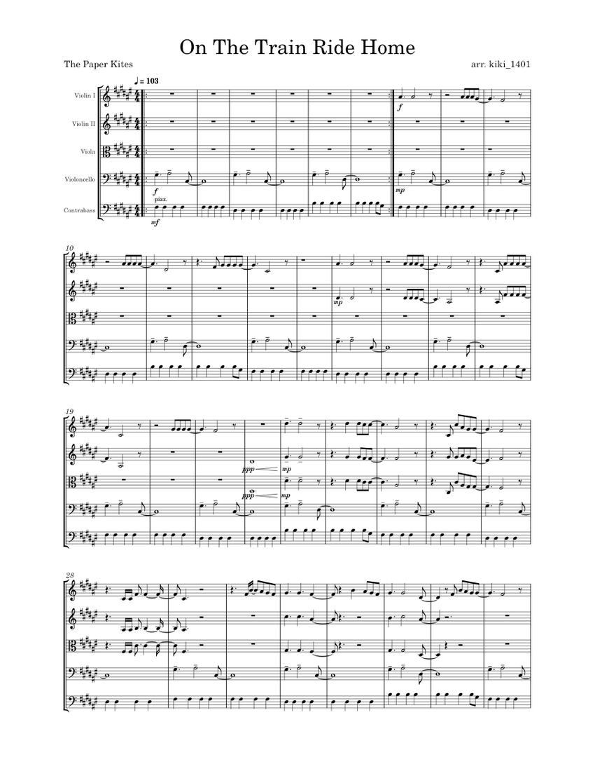 On The Train Ride Home The Paper Kites Sheet music for Contrabass