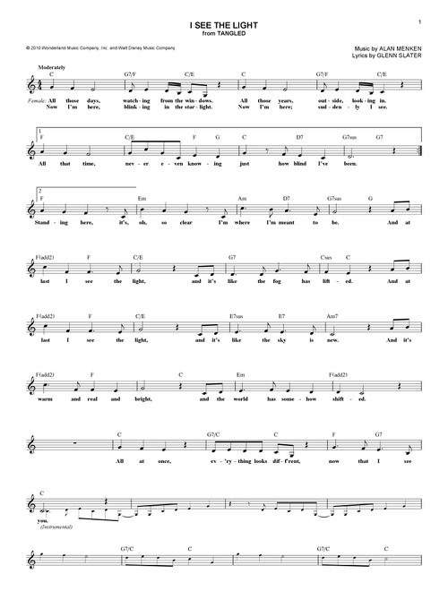 I See The Light (from Tangled) - Alan Menken (Lead Sheet - Fake Book)