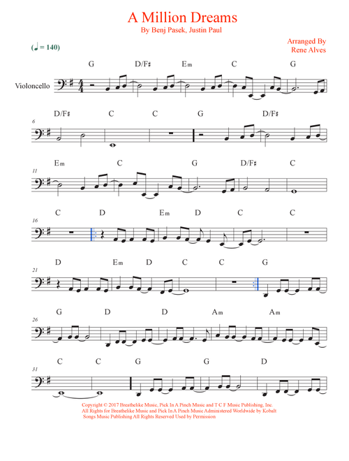 A Million Dreams (Arr. Rene Alves) - Pink (Cello Solo)