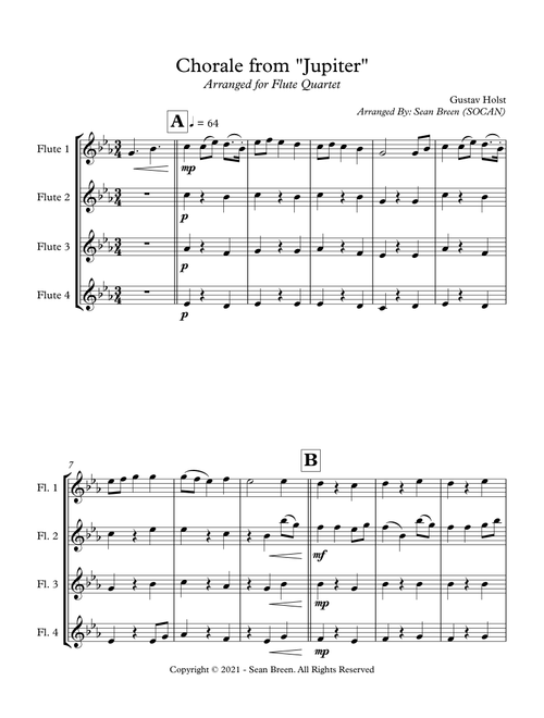 Chorale from "Jupiter" - Flute Quartet (Arr. Sean Breen) - Gustav Holst (Woodwind Ensemble)