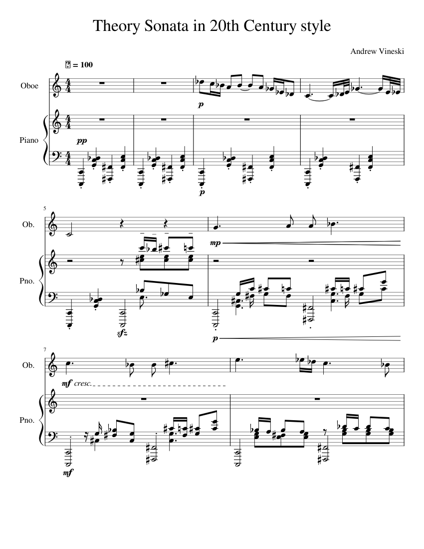 Andrew Vineski Theory Composition Project Sheet Music for Piano, Oboe ...