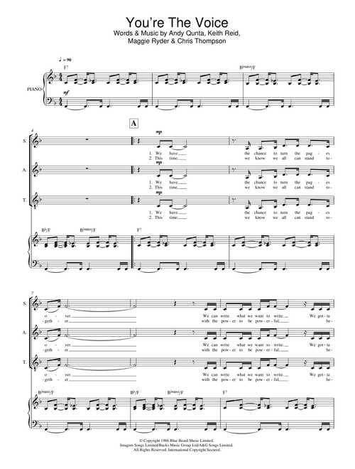 You're The Voice (Arr. Mark De-Lisser) - John Farnham (Choral, SAT)
