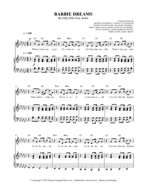 Barbie Dreams (Arr. SCMusic) - Fifty Fifty Feat. Kaliii (Piano-Vocal-Guitar (Piano Accompaniment))