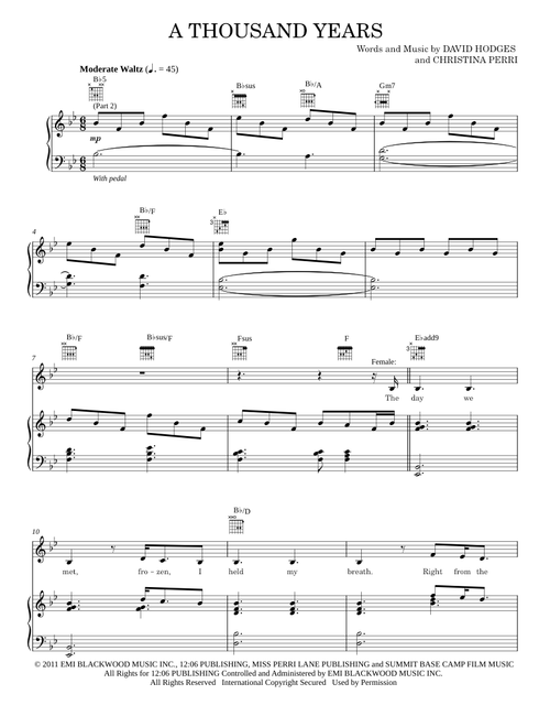 A Thousand Years (Part 2) - Christina Perri, David Hodges, Twilight: Breaking Dawn Part 2 Movie (Piano-Vocal-Guitar)