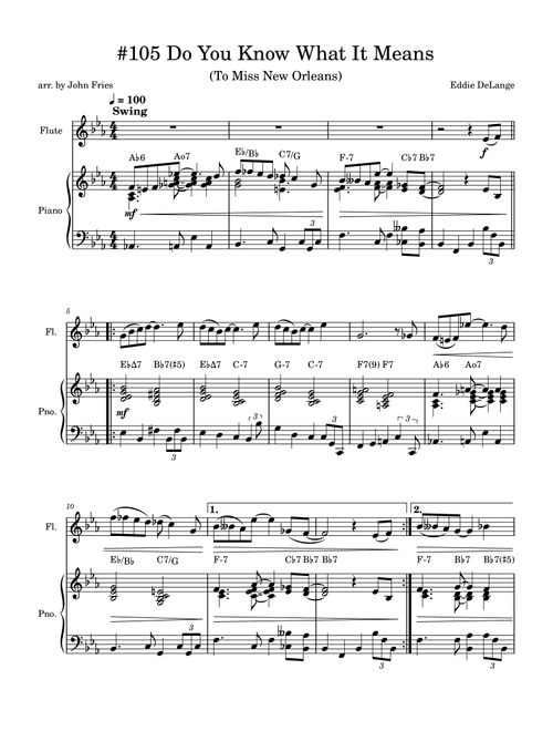 Do You Know What It Means To Miss New Orleans (Arr. John Fries) - Eddie De Lange, Louis Alter (Flute and Piano)