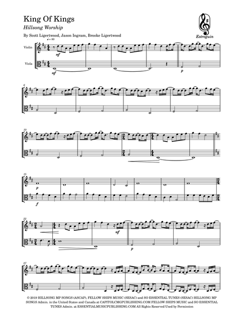 King Of Kings (Arr. Estreguin) - Hillsong Worship (Instrumental Duet)