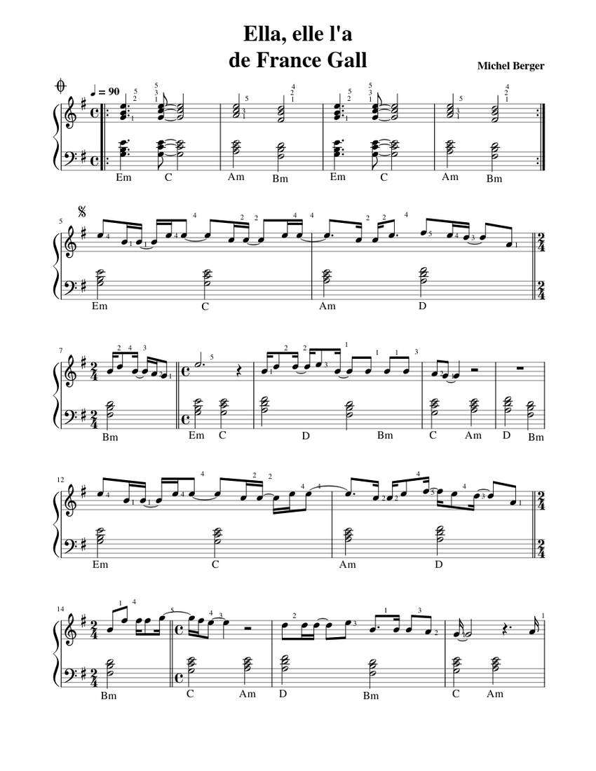 Ella Elle la de France Gall Sheet Music for Piano (Solo) Easy | MuseScore.com Ella Elle la de France Gall
