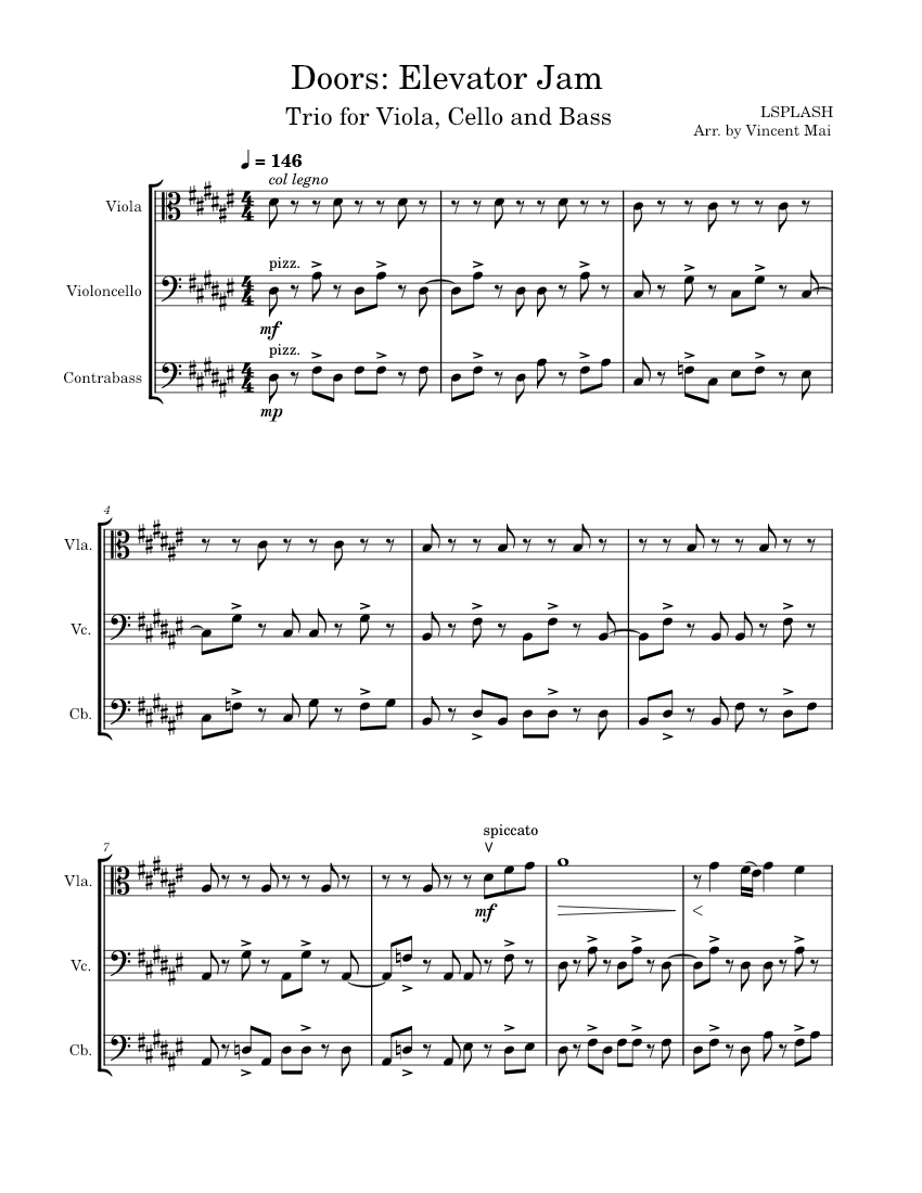 Elevator Jam LSPLASH Sheet music for Contrabass, Viola, Cello (String