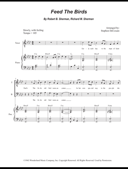 Feed The Birds (tuppence A Bag) (Arr. Stephen DeCesare) - Richard M Sherman, Robert B Sherman (Voice Duet and Piano)