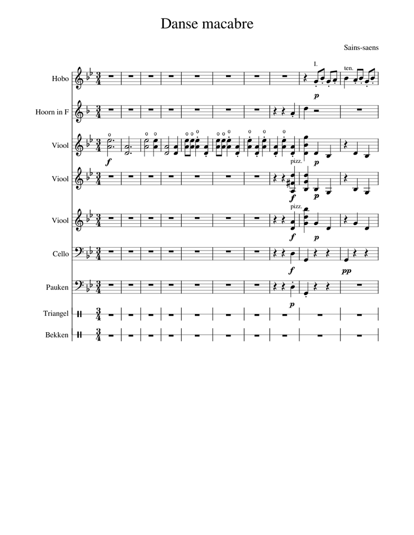 Danse Macabre Sheet Music for Oboe, French horn, Timpani, Crash & more ...