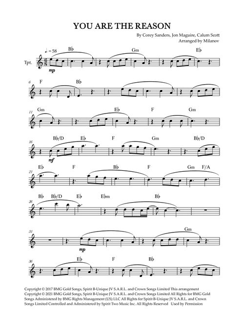 You Are The Reason (Arr. Milanov) - Calum Scott (Trumpet Solo)