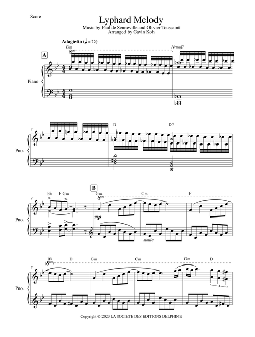Lyphard Melody (Arr. Gavin Koh) - Clayderman Richard (Piano Solo)