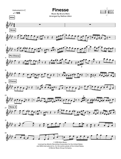 Finesse (Arr. Nathan Allen) - Bruno Mars (Small Ensemble)