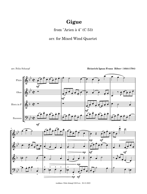 Gigue from "Arien à 4" (C 53) Franz Biber - arr.for Mixed Wind Quartet