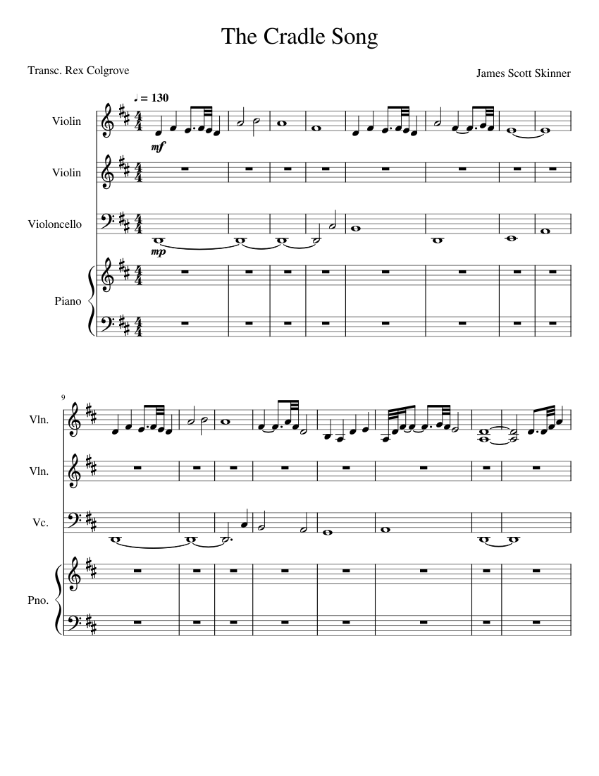 The Cradle Song (With Ornamentations) Sheet music for Piano, Violin