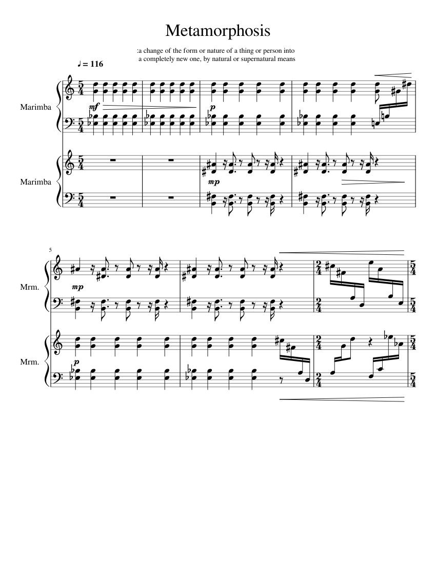 Metamorphosis Instrumental Metamorphosis Sheet Music for Marimba (Percussion Duet) | MuseScore.com